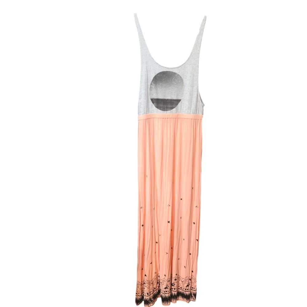 Volcom, long medium maxi dress salmon pink and grey color.